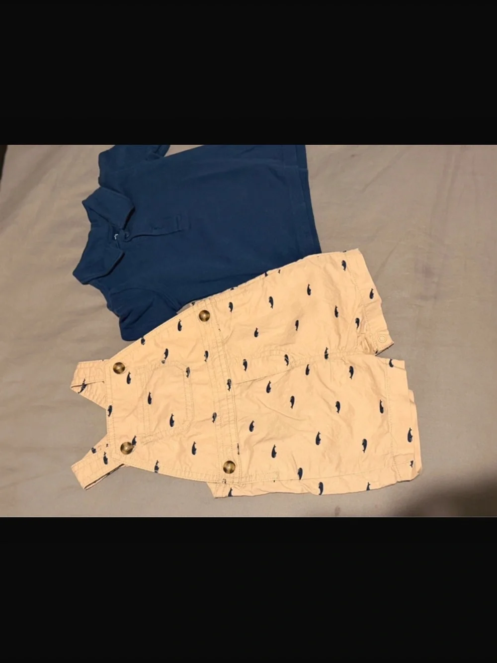 Carter's Navy Polo with Cream Printed Overalls - Kids